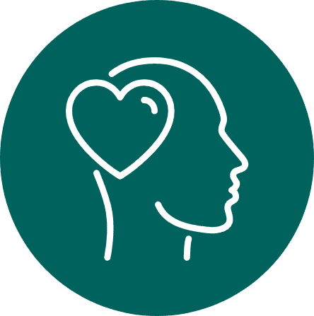 Green icon of a heart inside a head